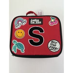 Justice Black Red Letter S Insulated Handle Lunch Bag Lunch Tote Lunch Box